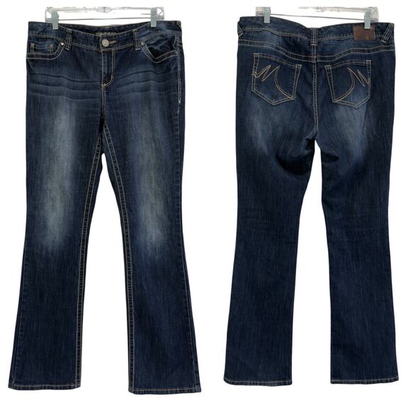 Maurices Low Rise Dark Wash Bootcut Jeans Size 14 Long Casual Western Rodeo Boho - Picture 1 of 10